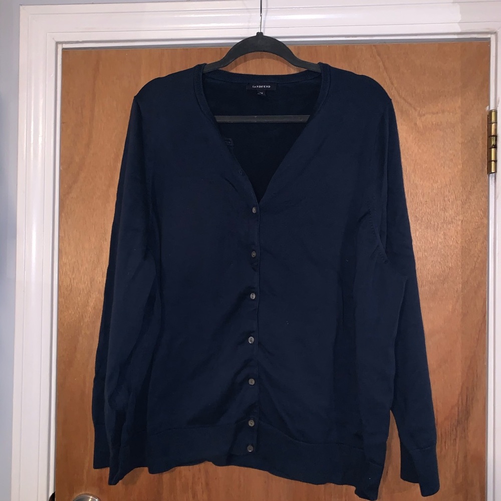 Lands end navy blue cardigan